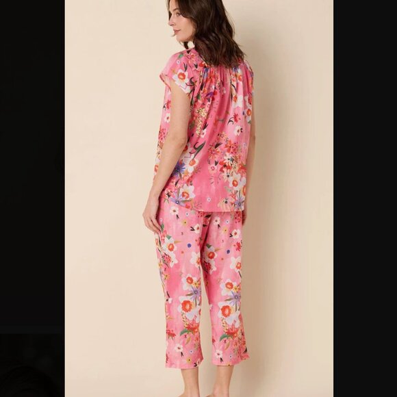 The Cat's Pajamas NEW Spring Fling Voile Capri Pink Floral Cotton PJ Set size L - Picture 2 of 6
